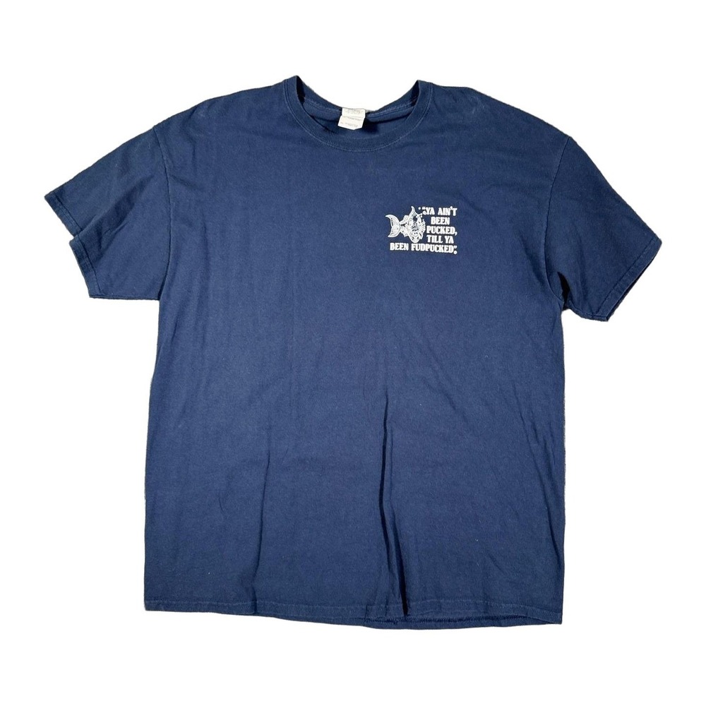 Gildan Mens XL Navy Fudpuckers Destin Florida Beach Bar Graphic Tee Souvenir FL